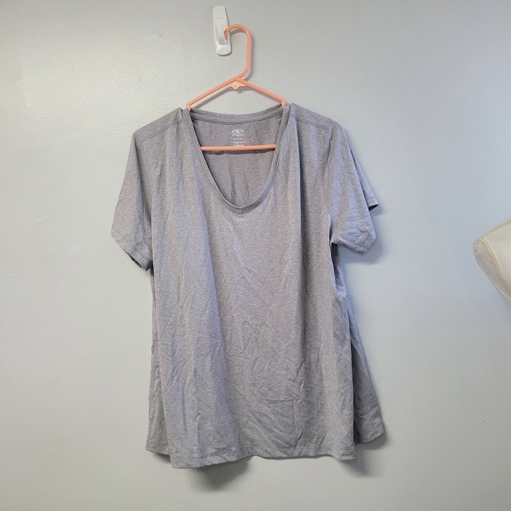 Athletic Works Womens XL Gray V-Neck Short Sleeve DriWorks T-Shirt